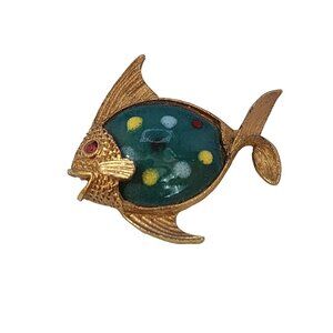 Vintage Signed JJ Speckled Porcelain Belly Fish Brooch (A4471)